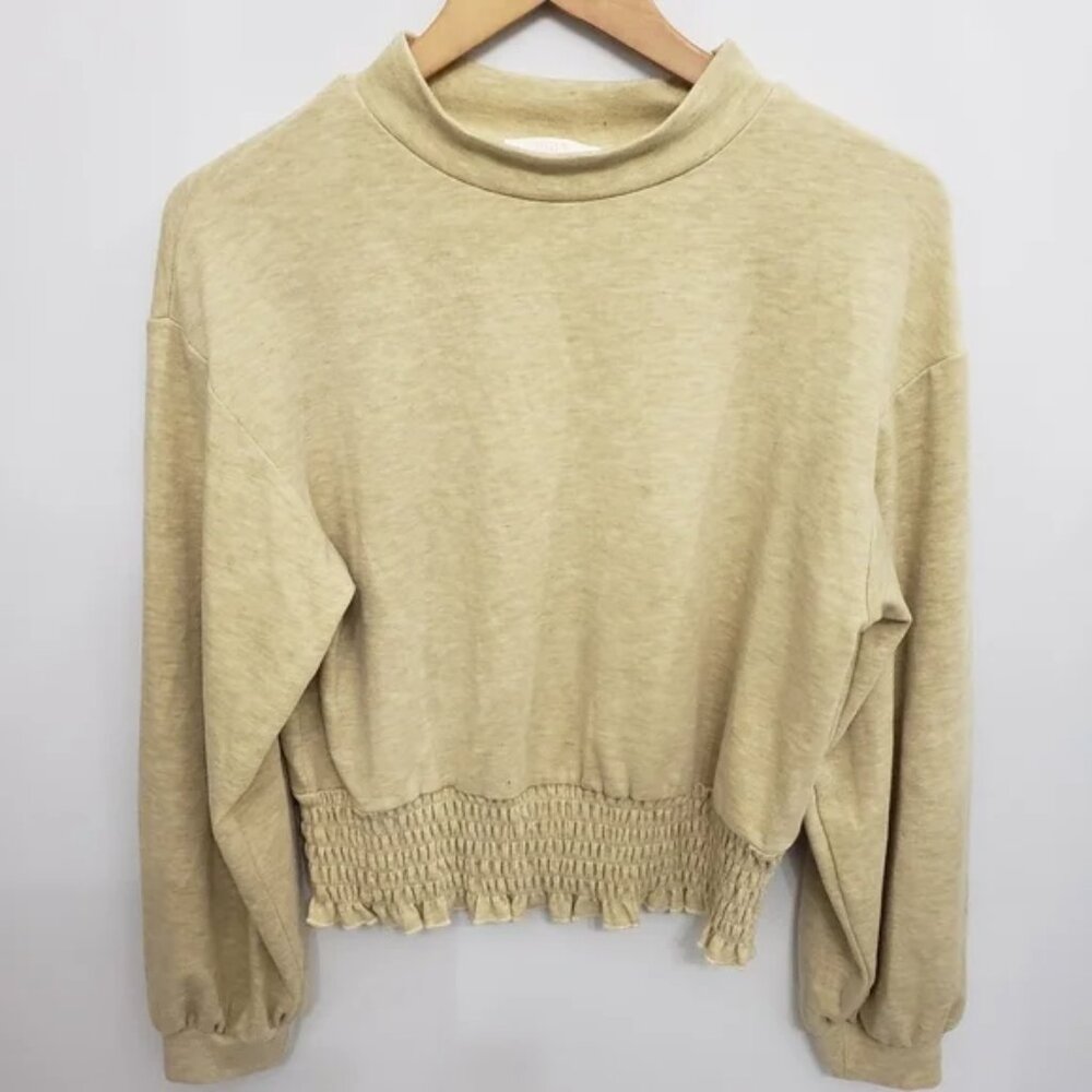 Urban Romantics Tan Elastic Ruffle Bottom Sweatshirt Women's Sz M
